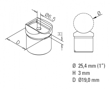 Rohradapter für Rohr 25,4  mm (1"), Ø 19,0 mm