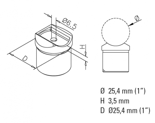 Rohradapter für Rohr 25,4 mm (1"), Ø 25,4 mm (1")