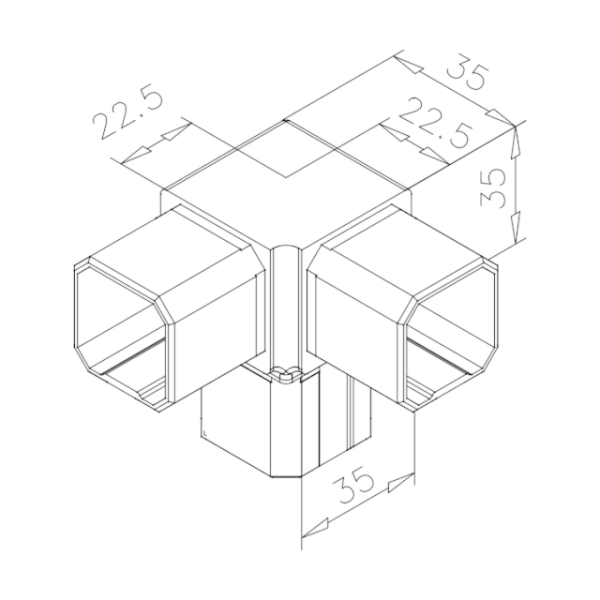 Vierkantrohr Verbinder 90° mit 1 Abzw. 90° Kyara